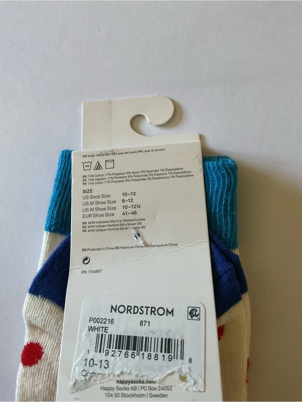 HAPPY SOCKS MENS COTTON CREW RED POLKA DOTS OS NWT